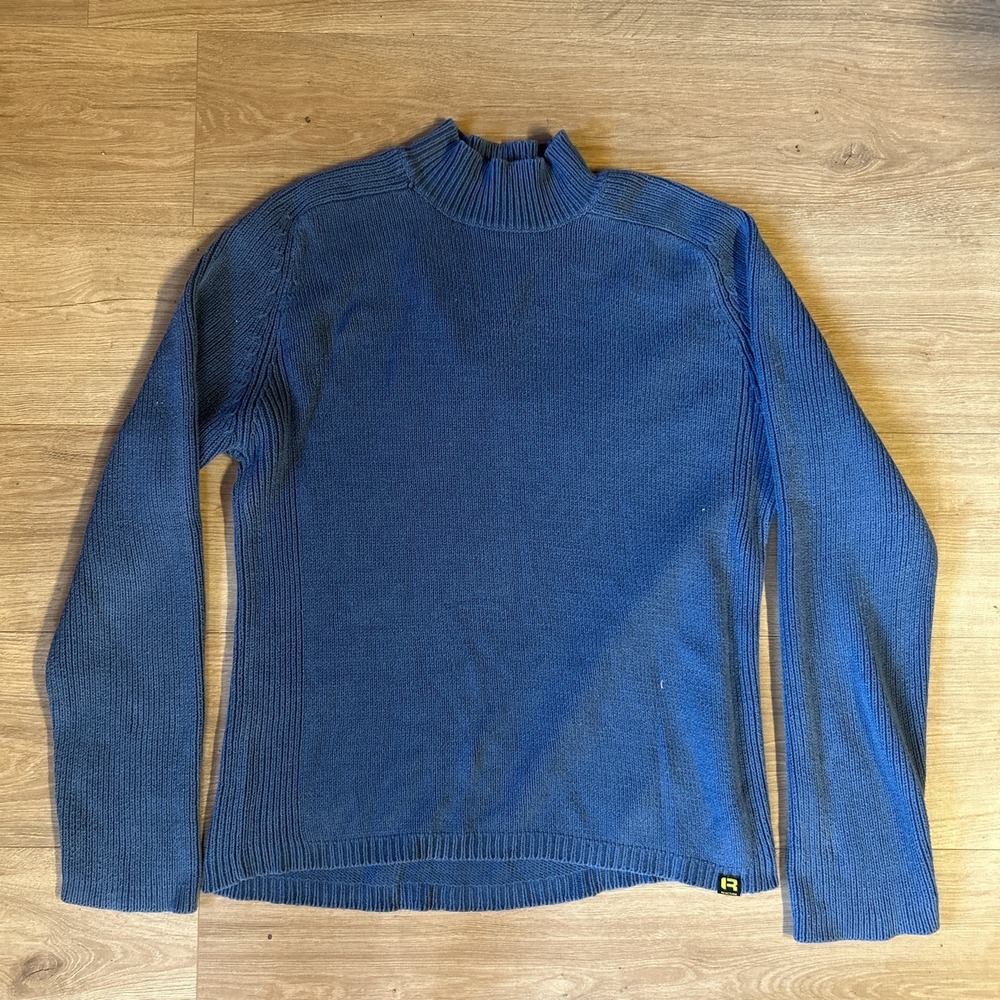 Reaction Kenneth Cole Mens Blue Mock Neck Ribbed Knit‎ Cotton Blend Sweater XL